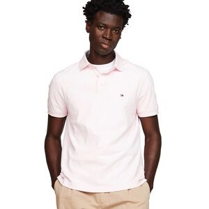 TOMMY HILFIGER Mens Polo Shirt Light Pink Size M Classic Logo 110% Cotton $69.50